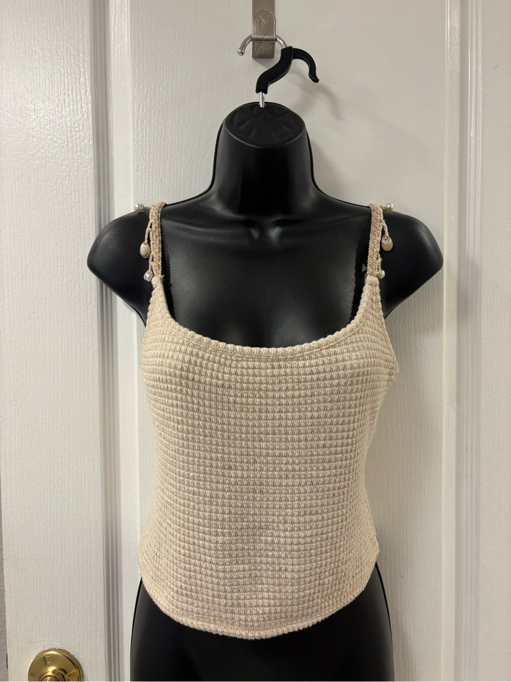 Shell Pearl Charm Knit Tank Braided Strap Beach Vacation Surfer Girl Euro Summer